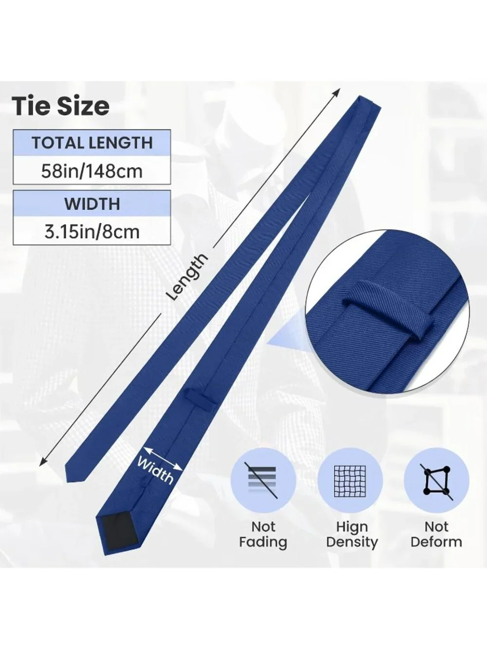 Men's Dark Blue Twill Diagonal Textured Silk Formal Necktie For Business Dress